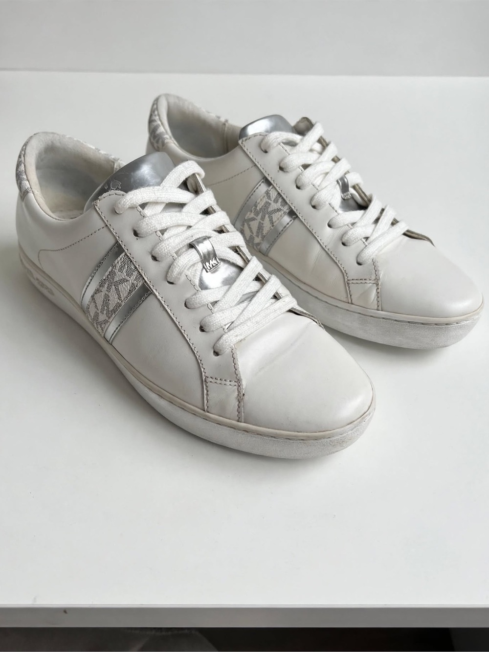 Michael Kors White and Silver Accent Sneakers